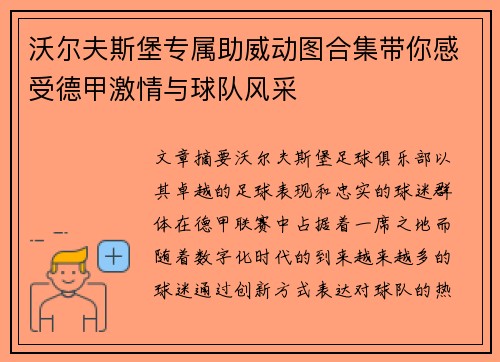 沃尔夫斯堡专属助威动图合集带你感受德甲激情与球队风采