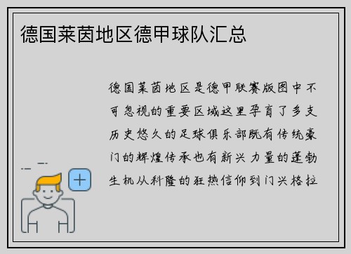 德国莱茵地区德甲球队汇总